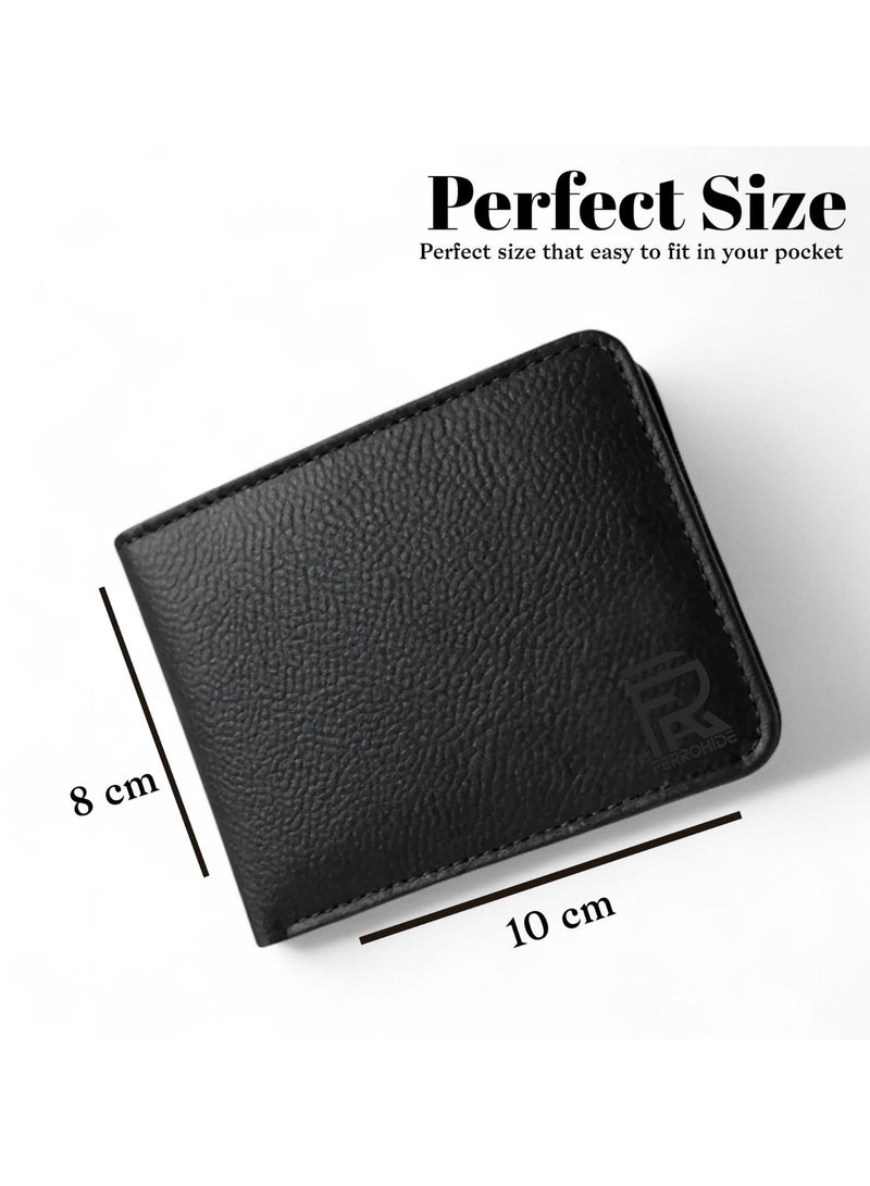 FERROHIDE Men’s Slim Leather Wallet – Classic Black Bifold Wallet with Multiple Card Slots & Cash Compartment – Minimalist Design for Daily Use - Image 2